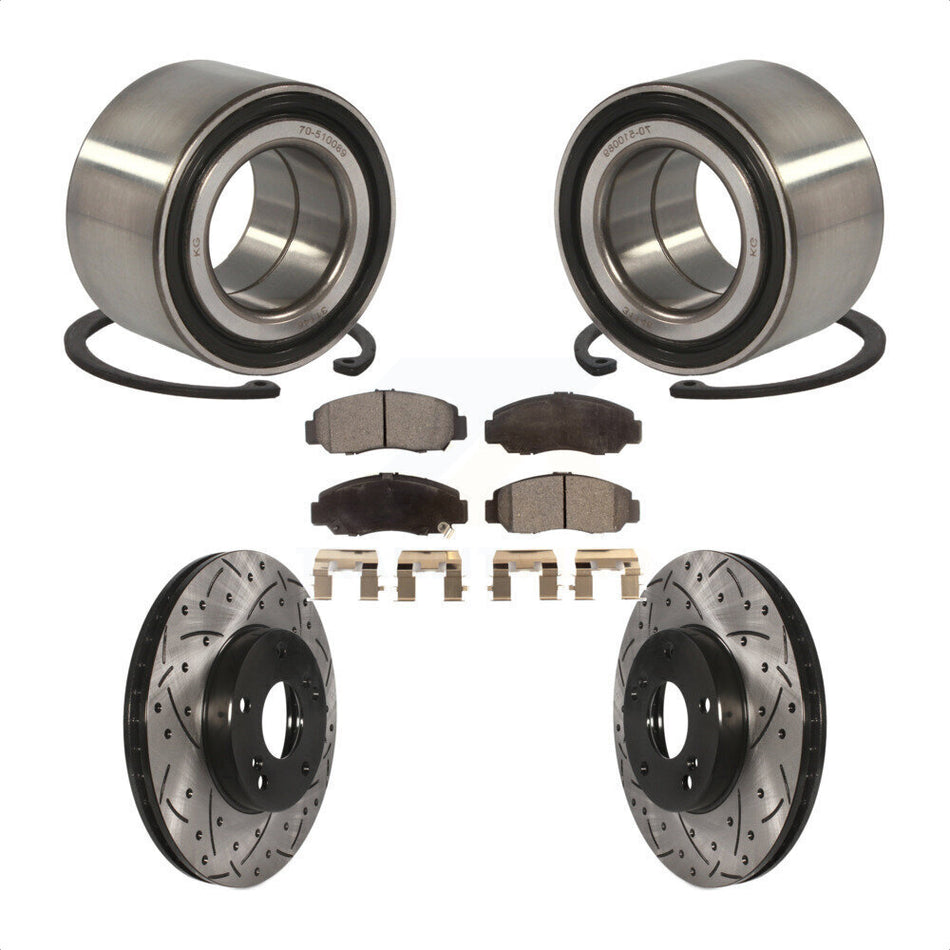 Front Wheel Bearing With Coated Drilled Slotted Disc Brake Rotors And Ceramic Pads Kit For 2006-2010 Honda Civic GX KBB-101191