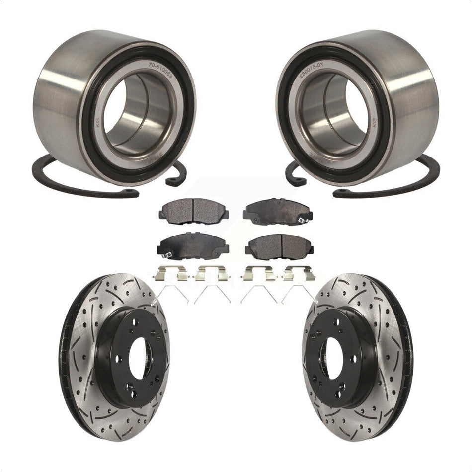 Front Wheel Bearing With Coated Drilled Slotted Disc Brake Rotors And Ceramic Pads Kit For Honda Civic KBB-101193