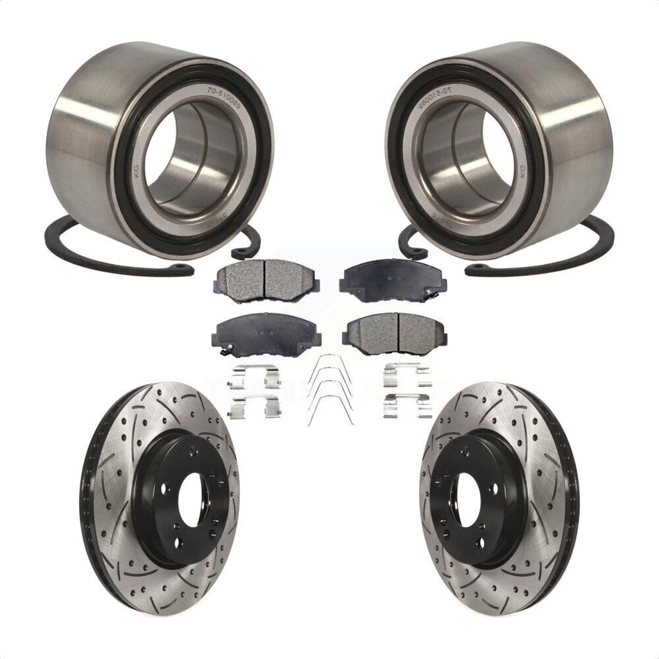 Front Wheel Bearing With Coated Drilled Slotted Disc Brake Rotors And Ceramic Pads Kit For Honda Civic KBB-101197