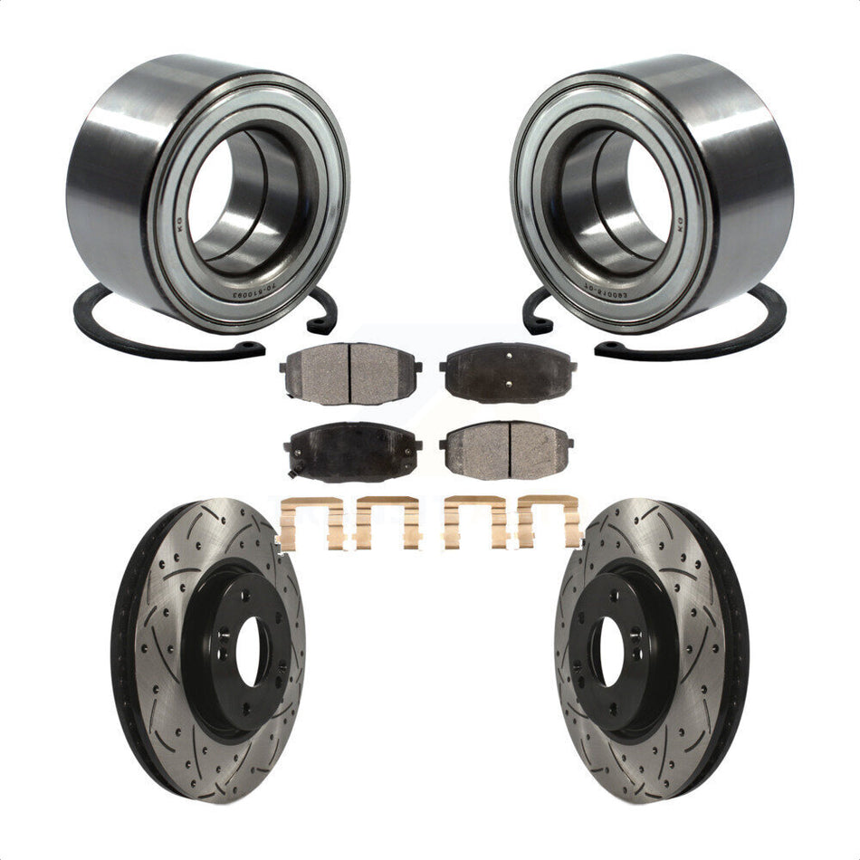 Front Wheel Bearing With Coated Drilled Slotted Disc Brake Rotors And Ceramic Pads Kit For Kia Forte Koup Forte5 KBB-101206