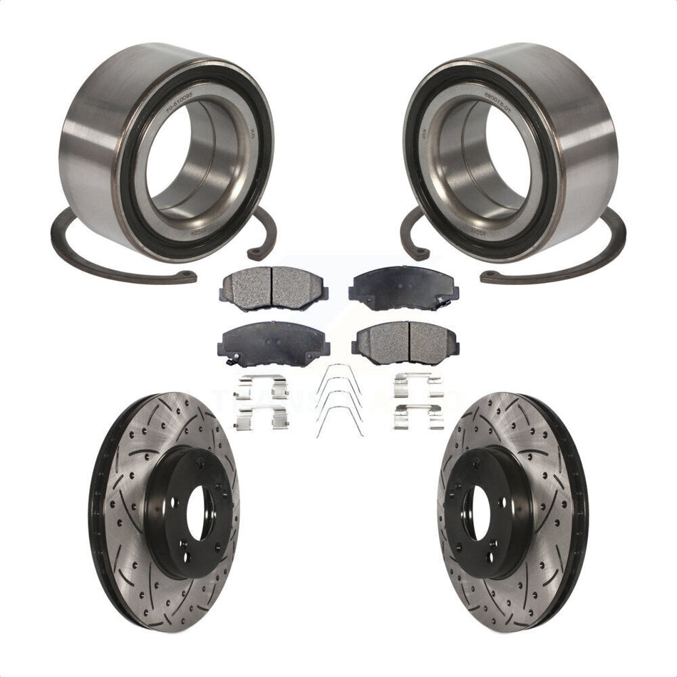 Front Wheel Bearing With Coated Drilled Slotted Disc Brake Rotors And Ceramic Pads Kit For Honda Accord KBB-101219