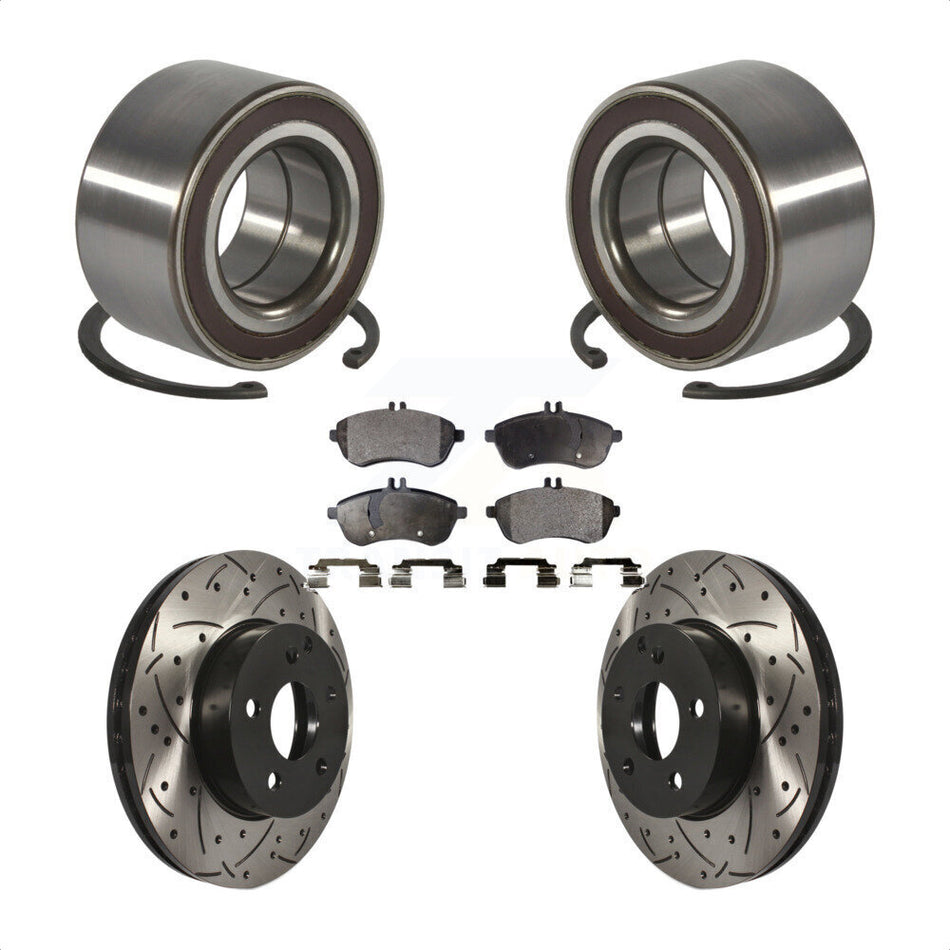 Front Wheel Bearing With Coated Drilled Slotted Disc Brake Rotors And Ceramic Pads Kit For Mercedes-Benz C300 KBB-101226
