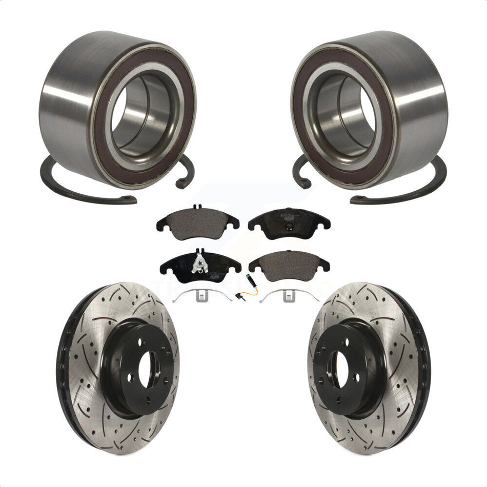 Front Wheel Bearing With Coated Drilled Slotted Disc Brake Rotors And Ceramic Pads Kit For Mercedes-Benz E350 C300 E400 C350 E250 KBB-101227