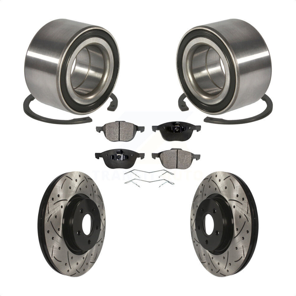 Front Wheel Bearing With Coated Drilled Slotted Disc Brake Rotors And Ceramic Pads Kit For 2014 Ford Connect 104.8" wheel base KBB-101229