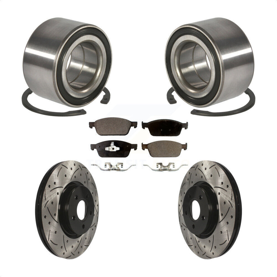Front Wheel Bearing With Coated Drilled Slotted Disc Brake Rotors And Ceramic Pads Kit For Ford Focus ST KBB-101231