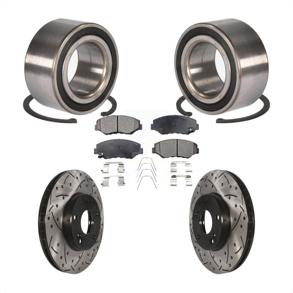 Front Wheel Bearing With Coated Drilled Slotted Disc Brake Rotors And Ceramic Pads Kit For Honda Accord KBB-101246