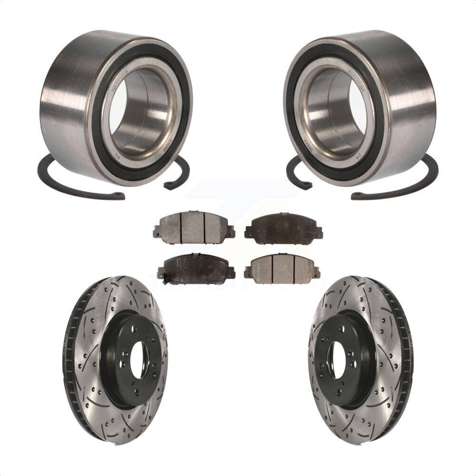 Front Wheel Bearing With Coated Drilled Slotted Disc Brake Rotors And Ceramic Pads Kit For Honda Accord KBB-101248
