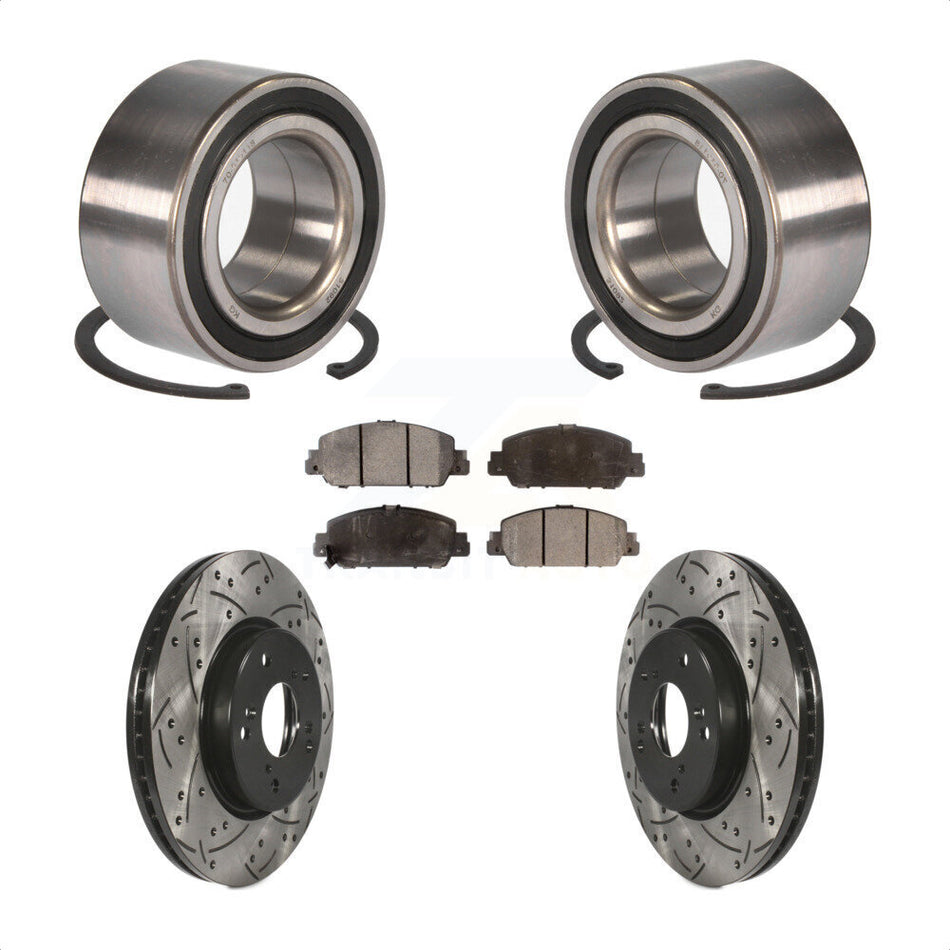 Front Wheel Bearing With Coated Drilled Slotted Disc Brake Rotors And Ceramic Pads Kit For Honda Accord KBB-101249