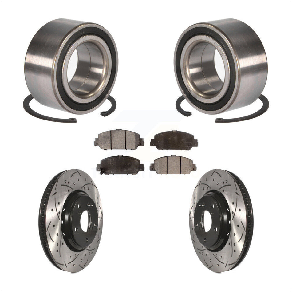 Front Wheel Bearing With Coated Drilled Slotted Disc Brake Rotors And Ceramic Pads Kit For 2017 Honda Accord Hybrid EX-L Touring KBB-101251