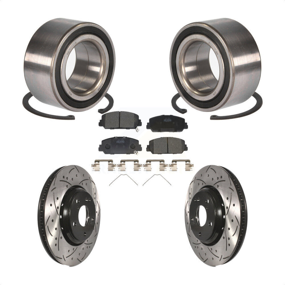 Front Wheel Bearing With Coated Drilled Slotted Disc Brake Rotors And Ceramic Pads Kit For Honda Accord KBB-101252