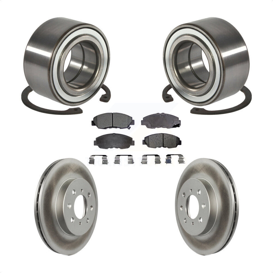 Front Wheel Bearing With Coated Disc Brake Rotors And Semi-Metallic Pads Kit For Honda Civic Acura EL KBB-101294
