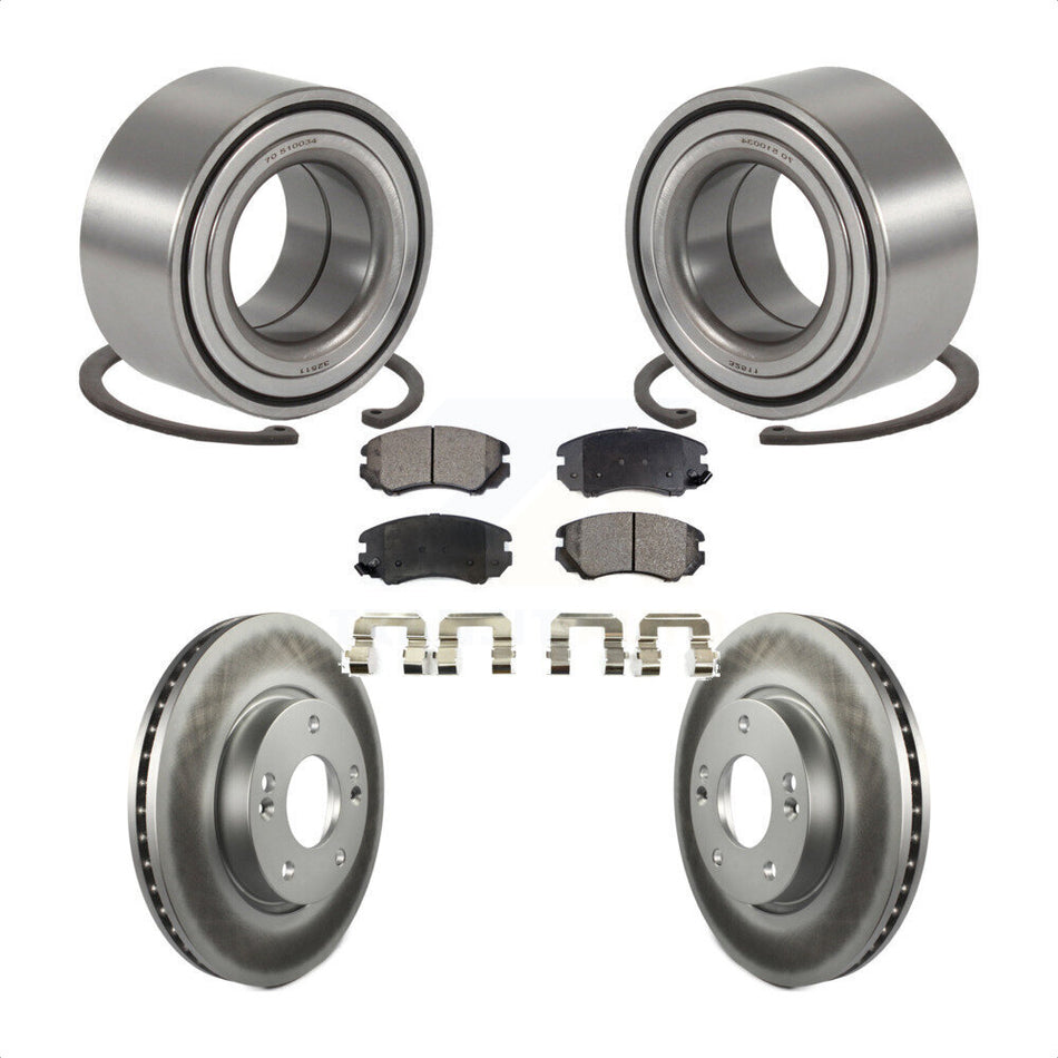 Front Wheel Bearing With Coated Disc Brake Rotors And Semi-Metallic Pads Kit For Hyundai Sonata Kia Sportage Tucson Optima Magentis KBB-101302