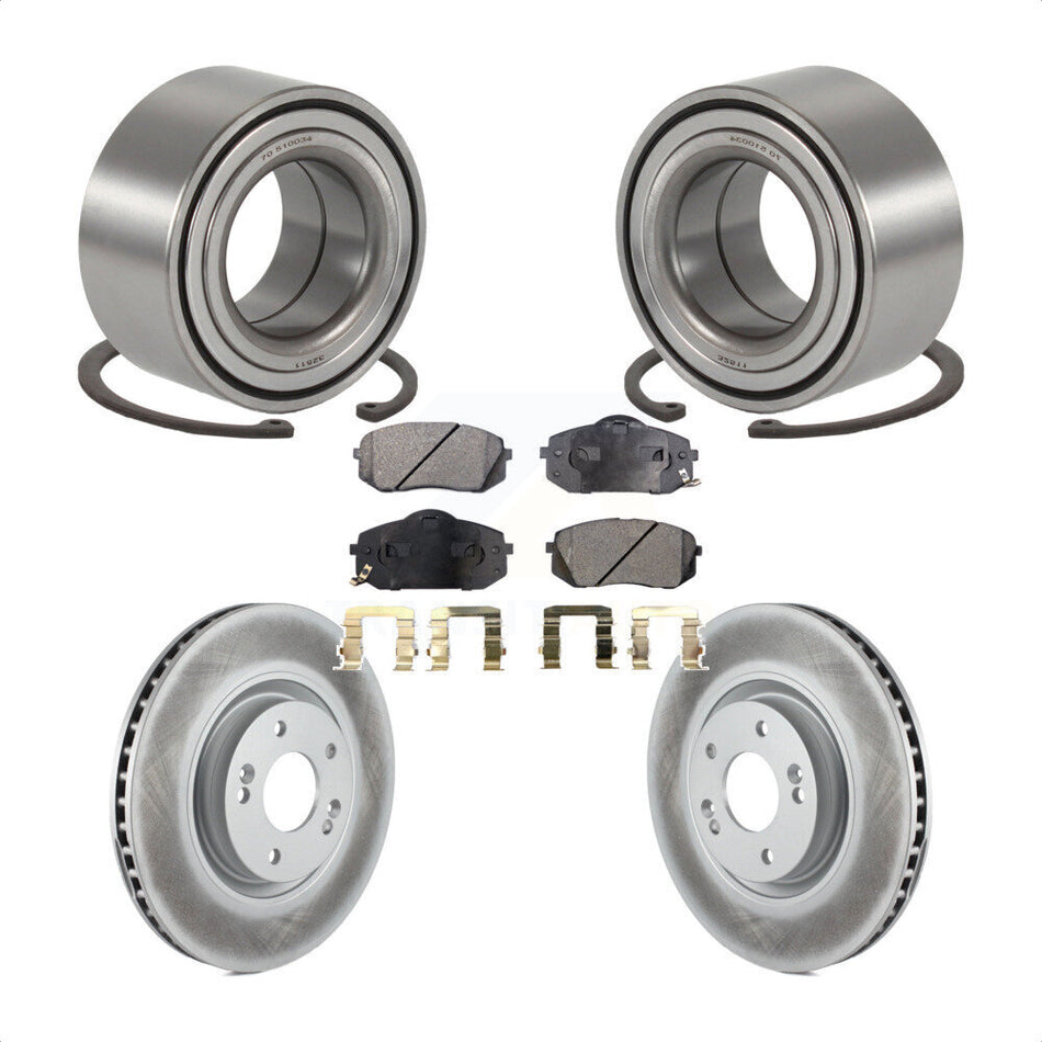 Front Wheel Bearing With Coated Disc Brake Rotors And Semi-Metallic Pads Kit For 2014 Kia Cadenza To 05 19 2013 KBB-101313