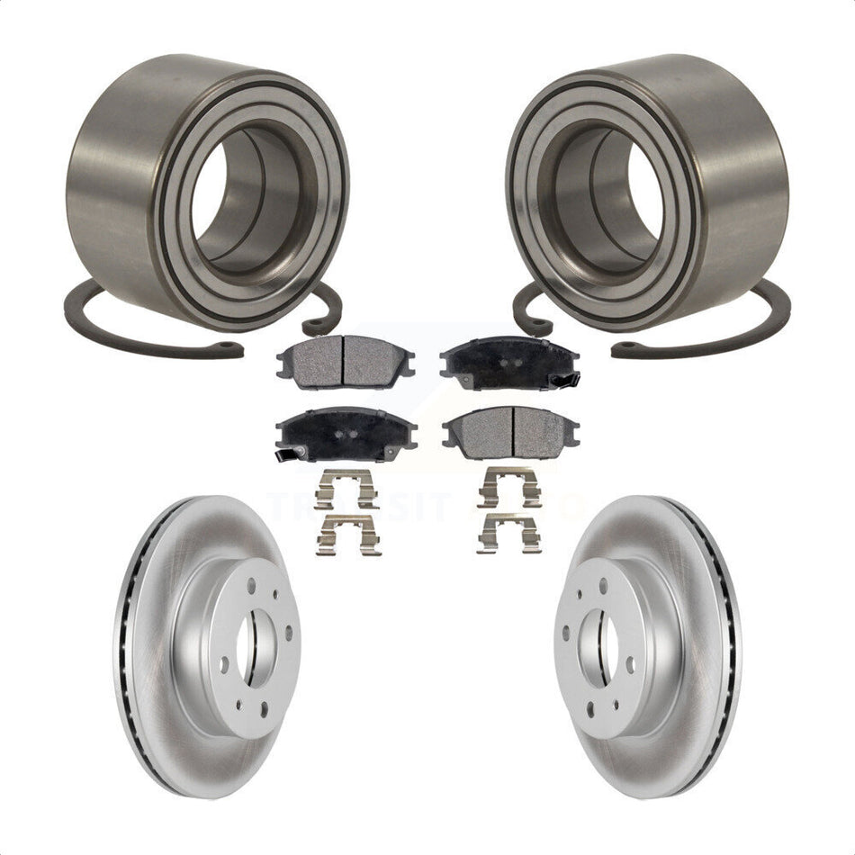 Front Wheel Bearing With Coated Disc Brake Rotors And Semi-Metallic Pads Kit For 2000-2005 Hyundai Accent KBB-101328