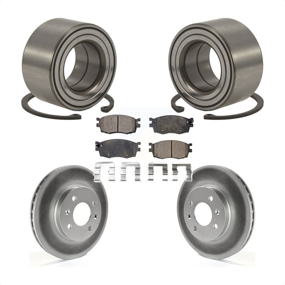 Front Wheel Bearing With Coated Disc Brake Rotors And Semi-Metallic Pads Kit For Hyundai Accent Kia Rio Rio5 KBB-101329