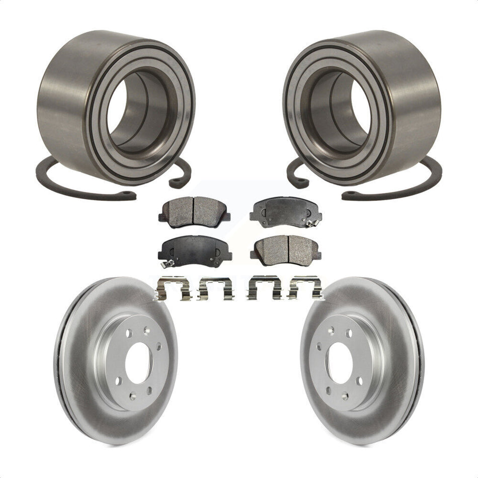 Front Wheel Bearing With Coated Disc Brake Rotors And Semi-Metallic Pads Kit For 2012-2017 Hyundai Accent KBB-101330