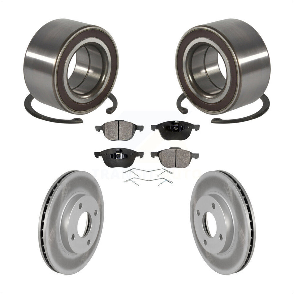 Front Wheel Bearing With Coated Disc Brake Rotors And Semi-Metallic Pads Kit For 2004 Ford Focus LX Mid High SE ZTS ZTW ZX3 ZX5 From 04 05 KBB-101331