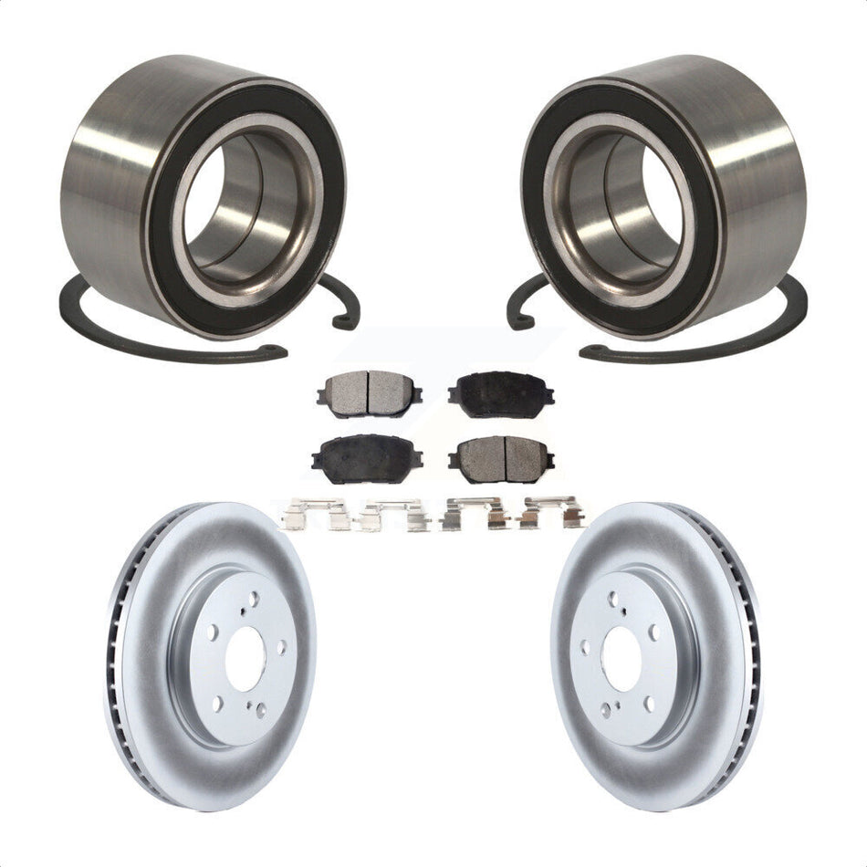 Front Wheel Bearing With Coated Disc Brake Rotors And Semi-Metallic Pads Kit For 2004 Toyota Camry Straight Hat Design 296mm Diameter Rotor KBB-101357