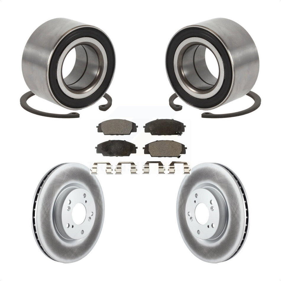 Front Wheel Bearing With Coated Disc Brake Rotors And Semi-Metallic Pads Kit For Honda Civic Acura CSX KBB-101378