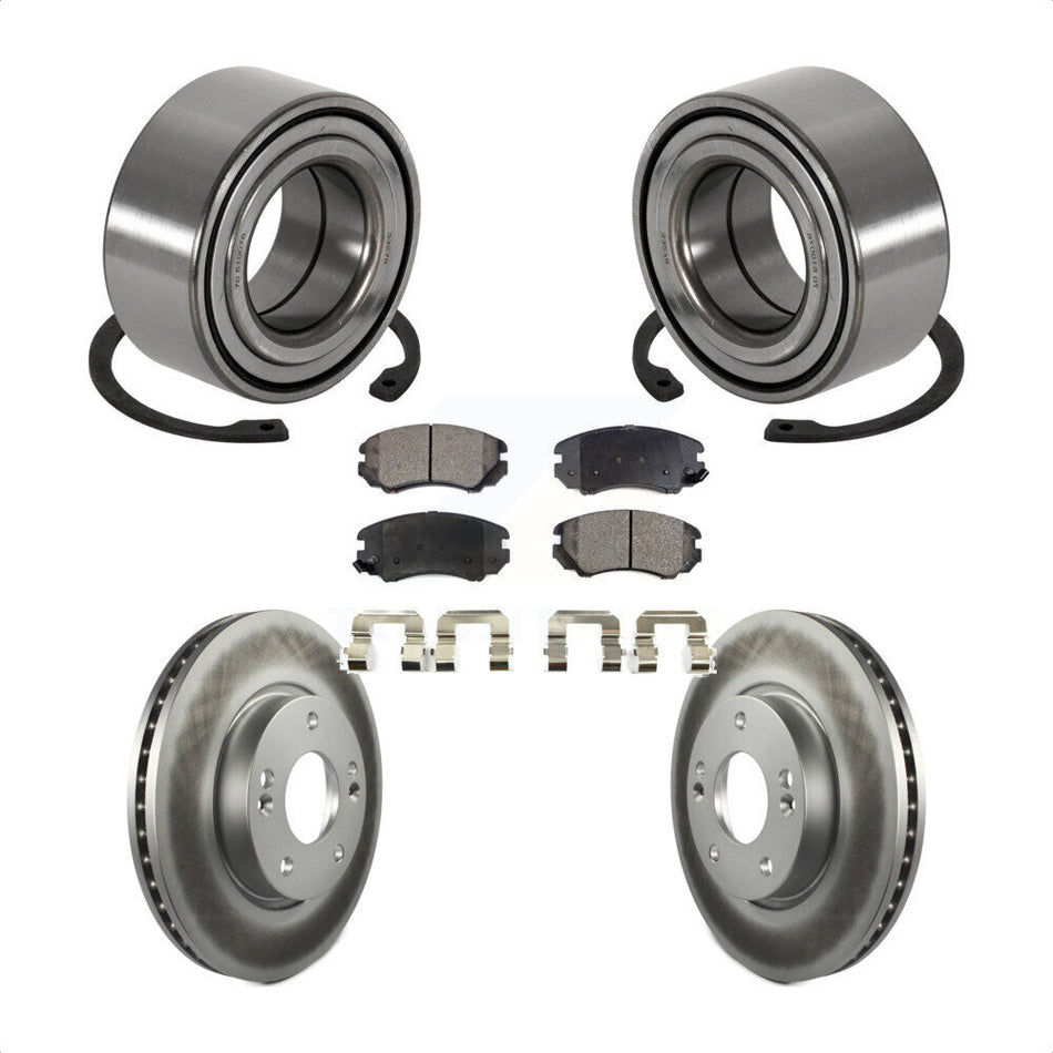 Front Wheel Bearing With Coated Disc Brake Rotors And Semi-Metallic Pads Kit For Hyundai Tiburon KBB-101384