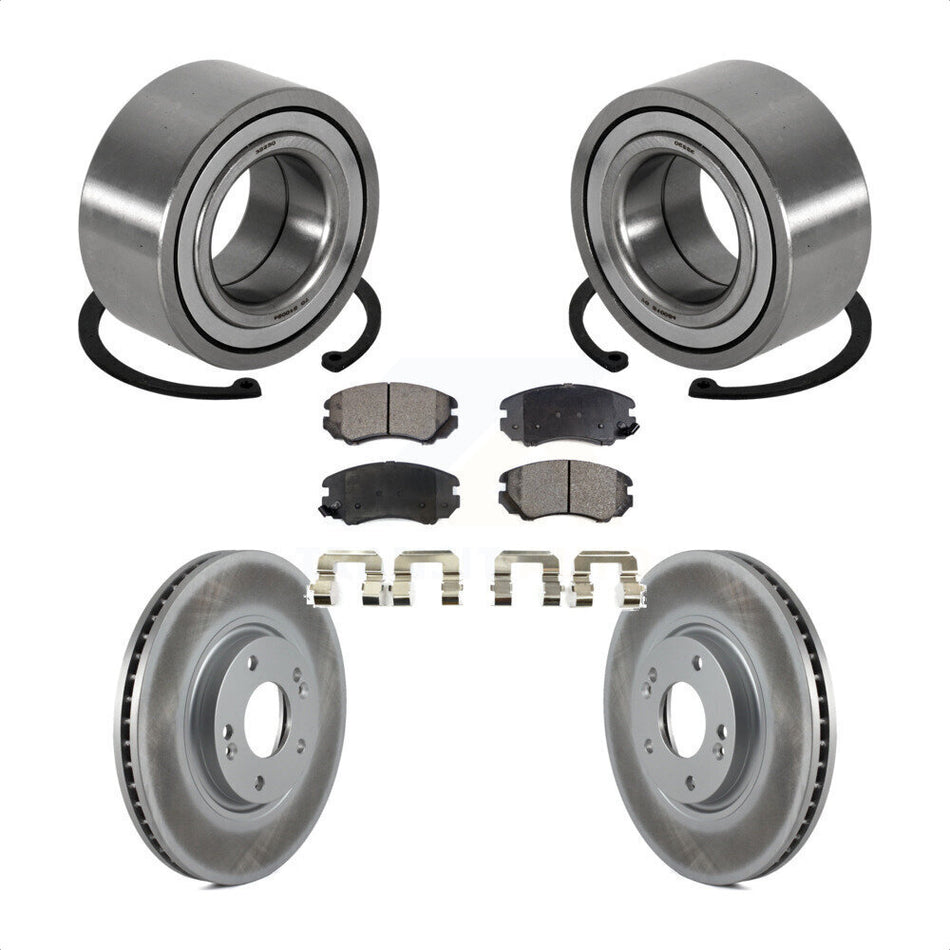 Front Wheel Bearing With Coated Disc Brake Rotors And Semi-Metallic Pads Kit For Hyundai Azera Kia Amanti KBB-101413