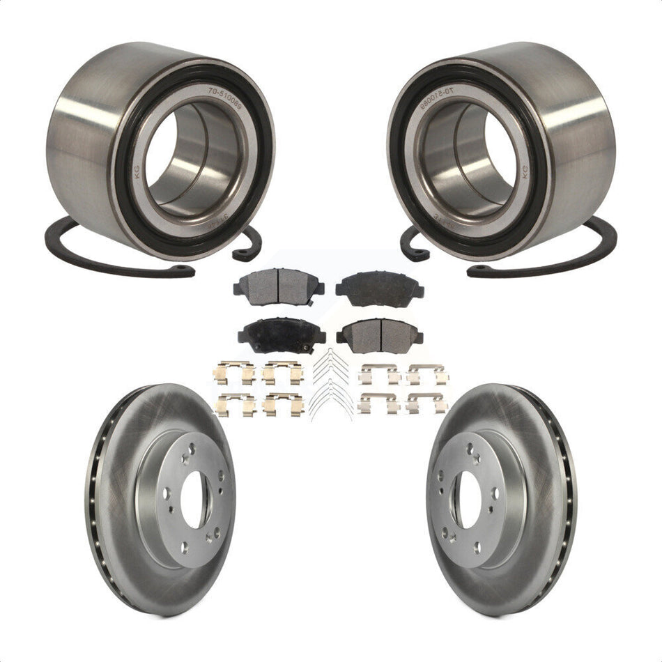 Front Wheel Bearing With Coated Disc Brake Rotors And Semi-Metallic Pads Kit For Honda Civic KBB-101425