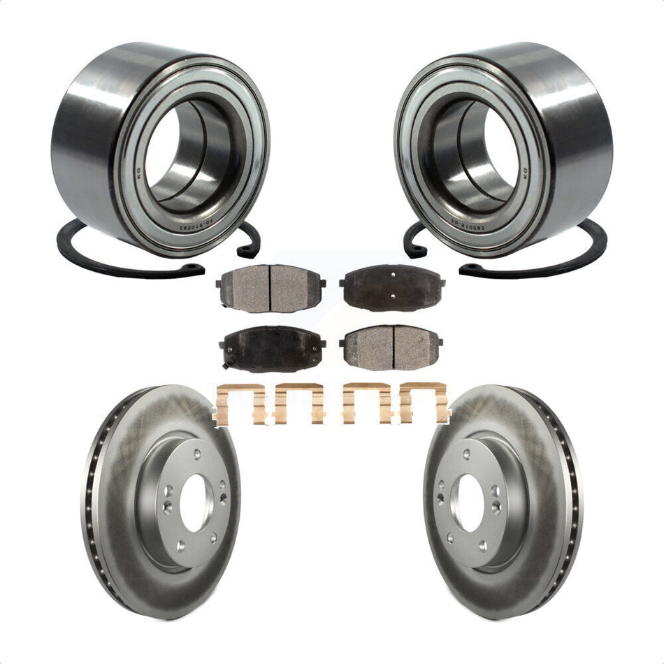Front Wheel Bearing With Coated Disc Brake Rotors And Semi-Metallic Pads Kit For Hyundai Elantra KBB-101442