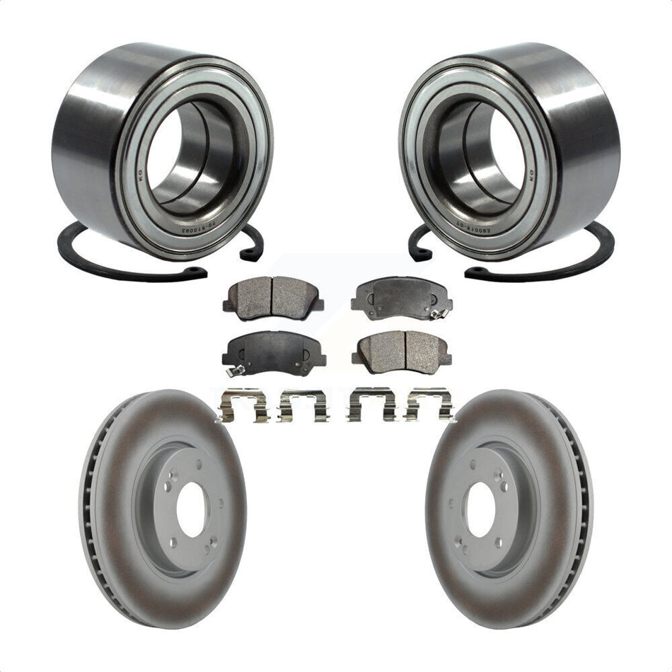 Front Wheel Bearing With Coated Disc Brake Rotors And Semi-Metallic Pads Kit For 2015 Hyundai Veloster Tech RE FLEX SE KBB-101446