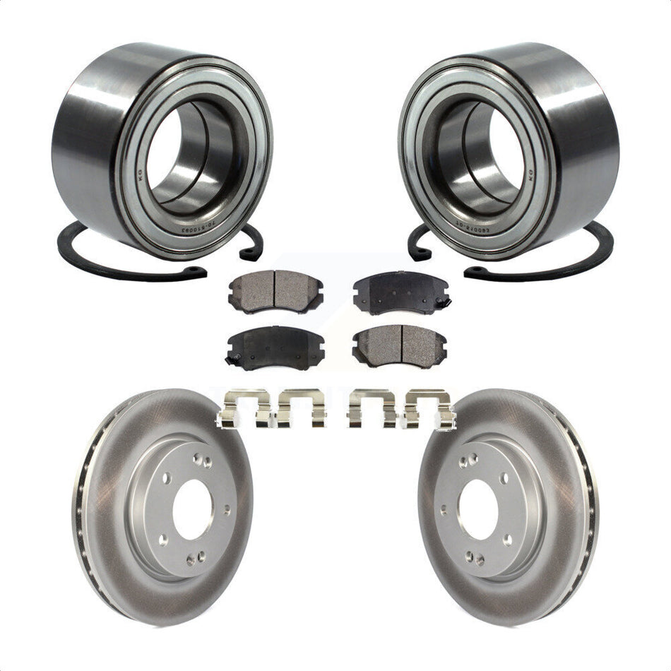 Front Wheel Bearing With Coated Disc Brake Rotors And Semi-Metallic Pads Kit For Hyundai Elantra KBB-101450