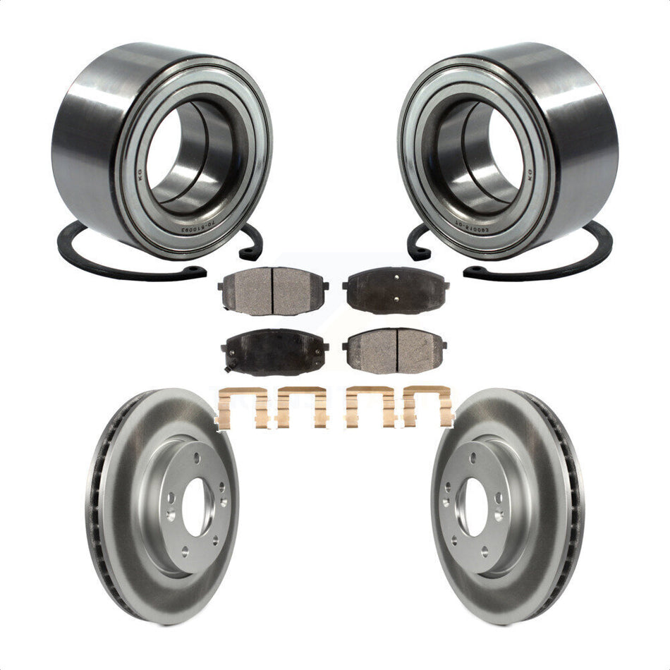 Front Wheel Bearing With Coated Disc Brake Rotors And Semi-Metallic Pads Kit For Kia Forte Koup Forte5 KBB-101451