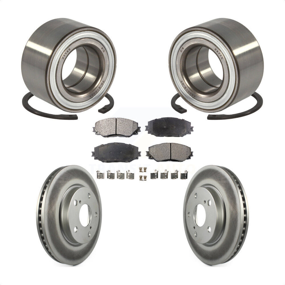 Front Wheel Bearing With Coated Disc Brake Rotors And Semi-Metallic Pads Kit For 2017-2018 Toyota Prius V KBB-101464