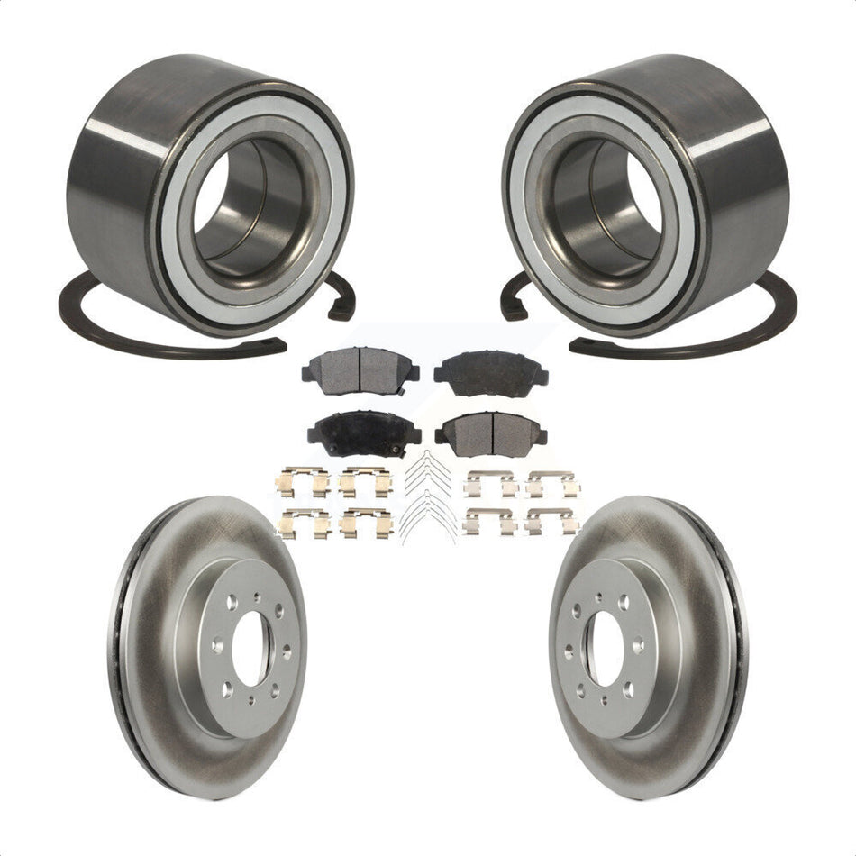 Front Wheel Bearing With Coated Disc Brake Rotors And Semi-Metallic Pads Kit For Honda Fit KBB-101481