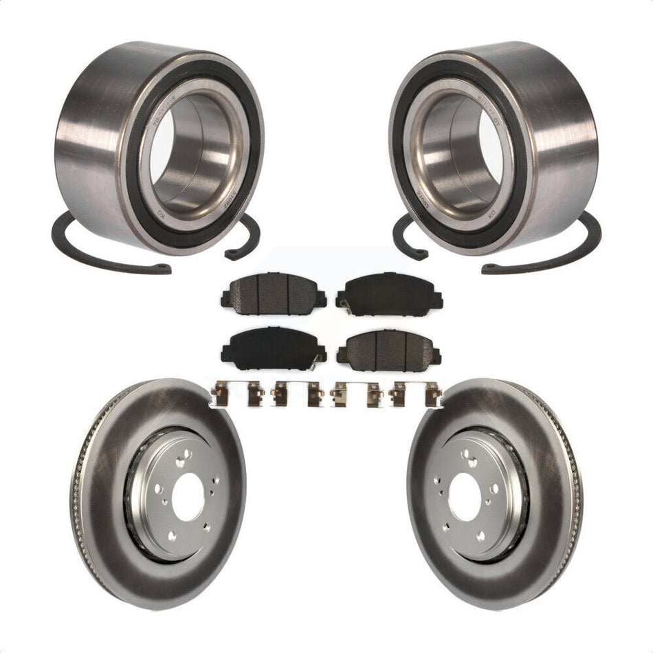 Front Wheel Bearing With Coated Disc Brake Rotors And Semi-Metallic Pads Kit For 2017 Honda Accord Hybrid EX-L Touring KBB-101526