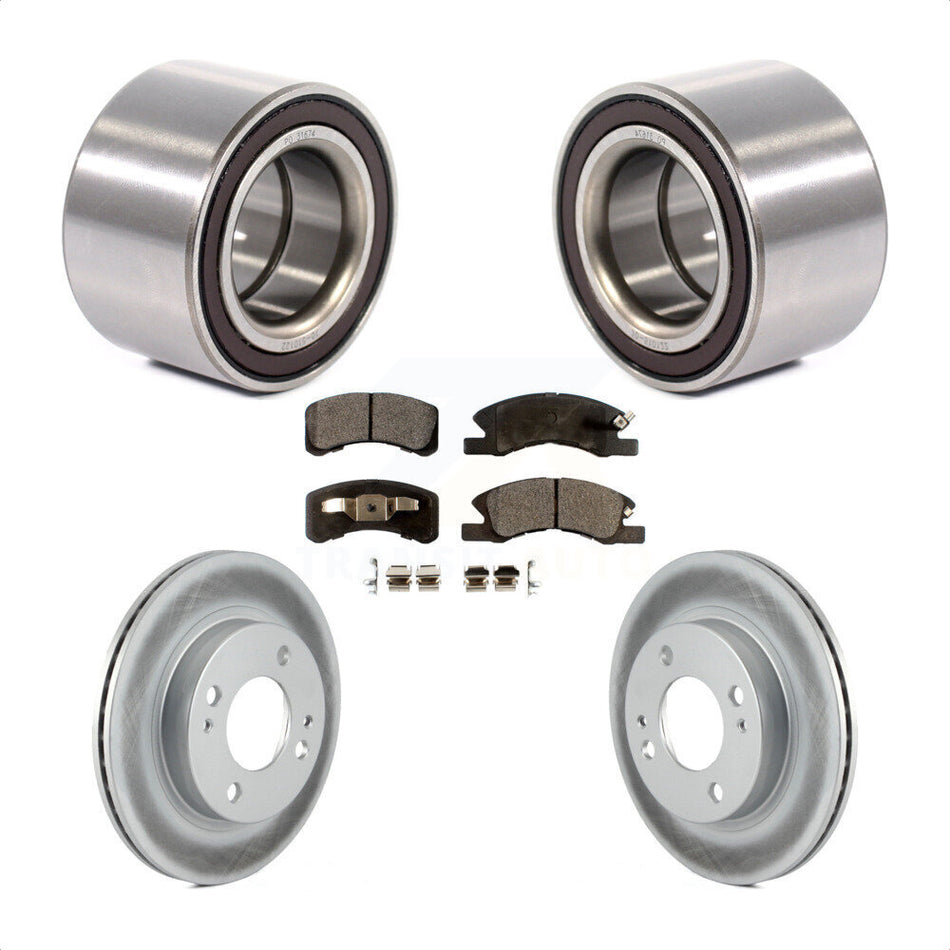 Front Wheel Bearing With Coated Disc Brake Rotors And Semi-Metallic Pads Kit For 2014-2015 Mitsubishi Mirage KBB-101532