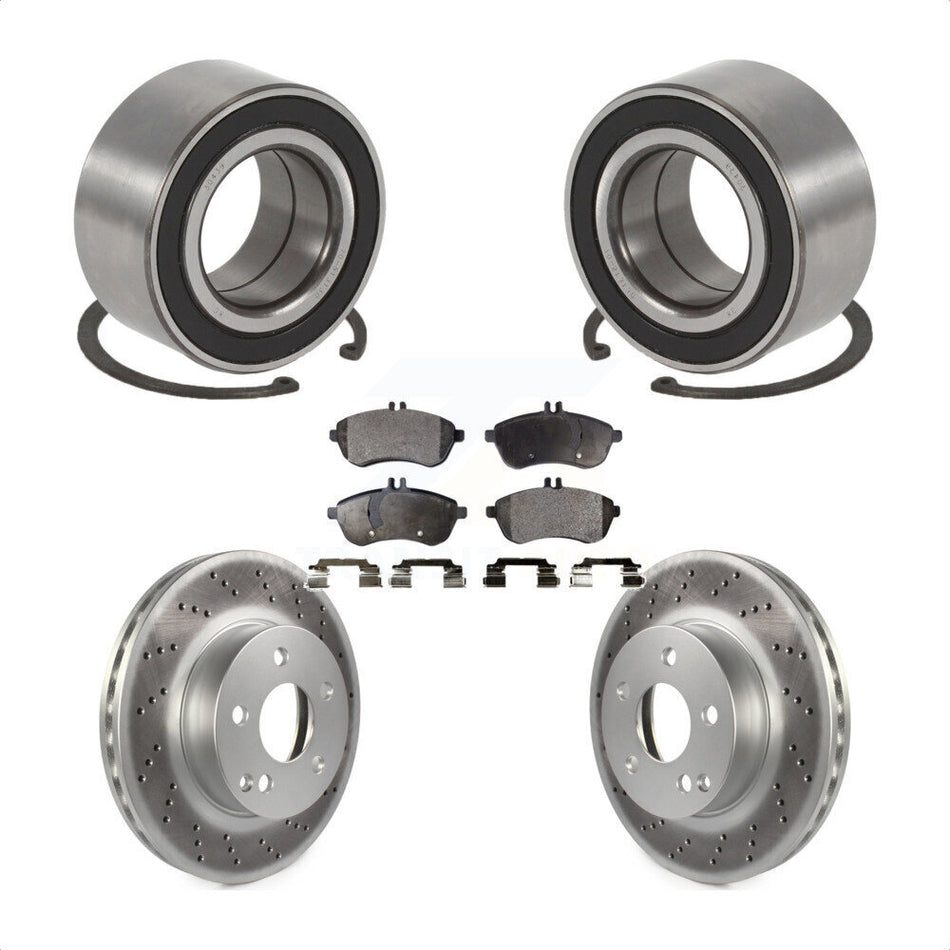Front Wheel Bearing With Coated Disc Brake Rotors And Semi-Metallic Pads Kit For 2010-2010 Mercedes-Benz C300 C250 AWD KBB-101544