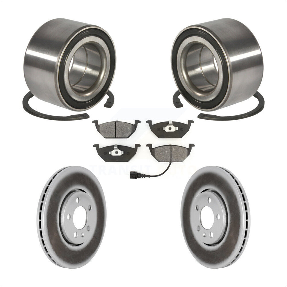 Front Wheel Bearing With Coated Disc Brake Rotors And Semi-Metallic Pads Kit For 2000-2001 Volkswagen Golf 2.0L 288mm Diameter Rotor KBB-101578
