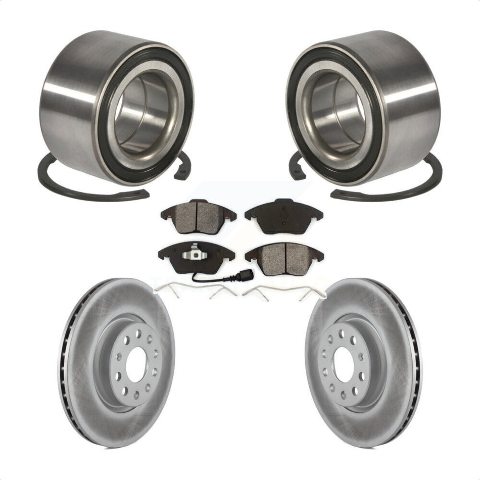 Front Wheel Bearing With Coated Disc Brake Rotors And Semi-Metallic Pads Kit For 2005 Volkswagen Jetta 7th 8th Digit Of VIN Is "1K" 312mm Diameter Rotor KBB-101579