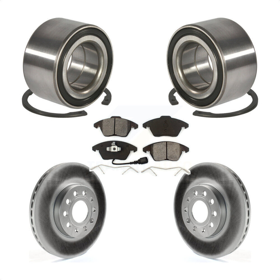 Front Wheel Bearing With Coated Disc Brake Rotors And Semi-Metallic Pads Kit For 2005 Volkswagen Jetta 7th 8th Digit Of VIN Is "1K" 288mm Diameter Rotor KBB-101580