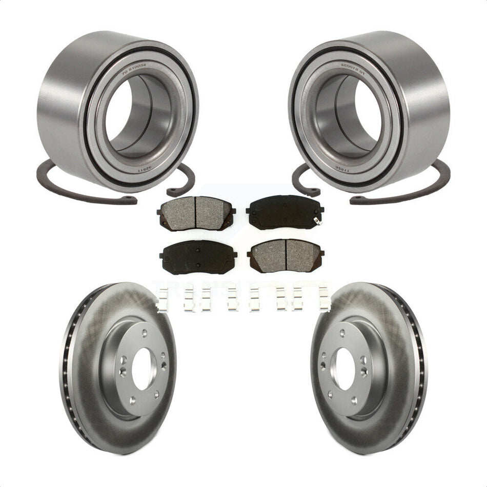 Front Wheel Bearing With Coated Disc Brake Rotors And Semi-Metallic Pads Kit For 2010-2012 Kia Rondo KBB-101602