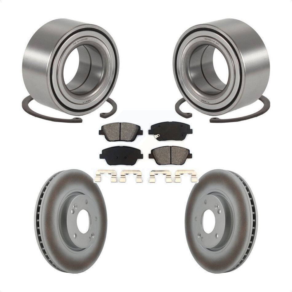 Front Wheel Bearing With Coated Disc Brake Rotors And Semi-Metallic Pads Kit For Hyundai Sonata Kia Optima KBB-101612