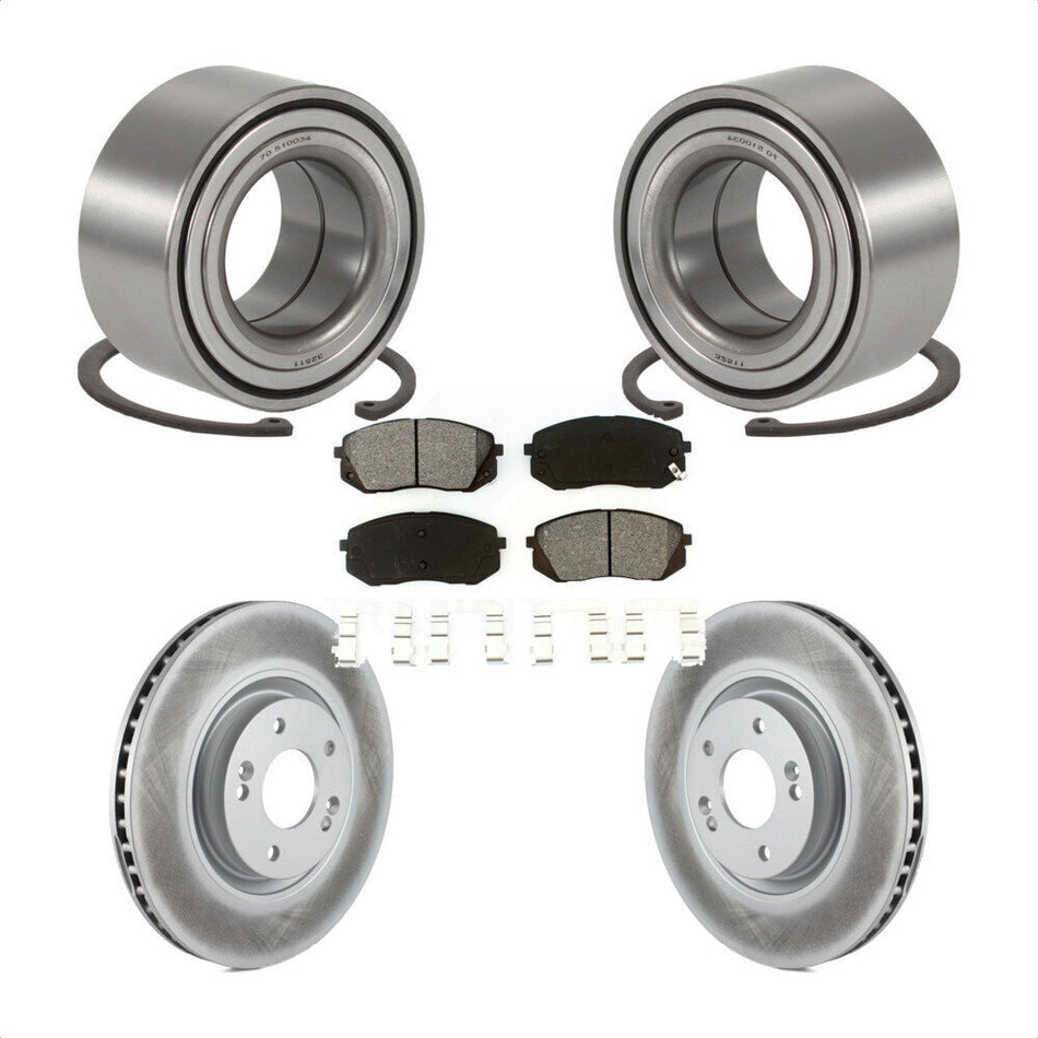 Front Wheel Bearing With Coated Disc Brake Rotors And Semi-Metallic Pads Kit For 2014 Kia Cadenza To 05 19 2013 KBB-101615
