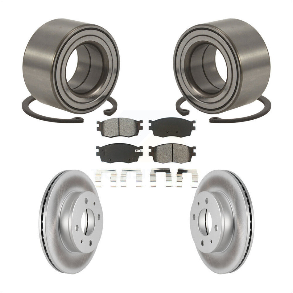 Front Wheel Bearing With Coated Disc Brake Rotors And Semi-Metallic Pads Kit For 2006 Hyundai Accent Hatchback KBB-101629