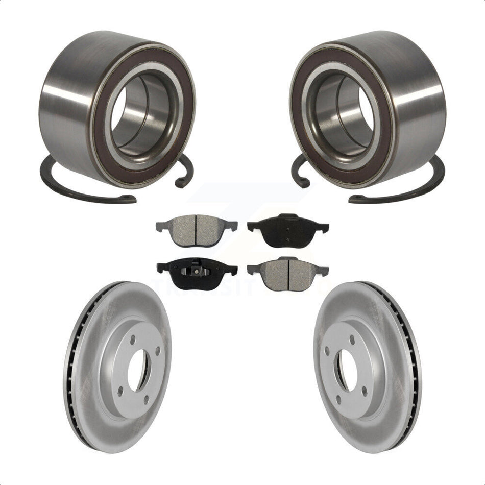 Front Wheel Bearing With Coated Disc Brake Rotors And Semi-Metallic Pads Kit For 2004 Ford Focus LX Mid High SE ZTS ZTW ZX3 ZX5 From 04 05 KBB-101633