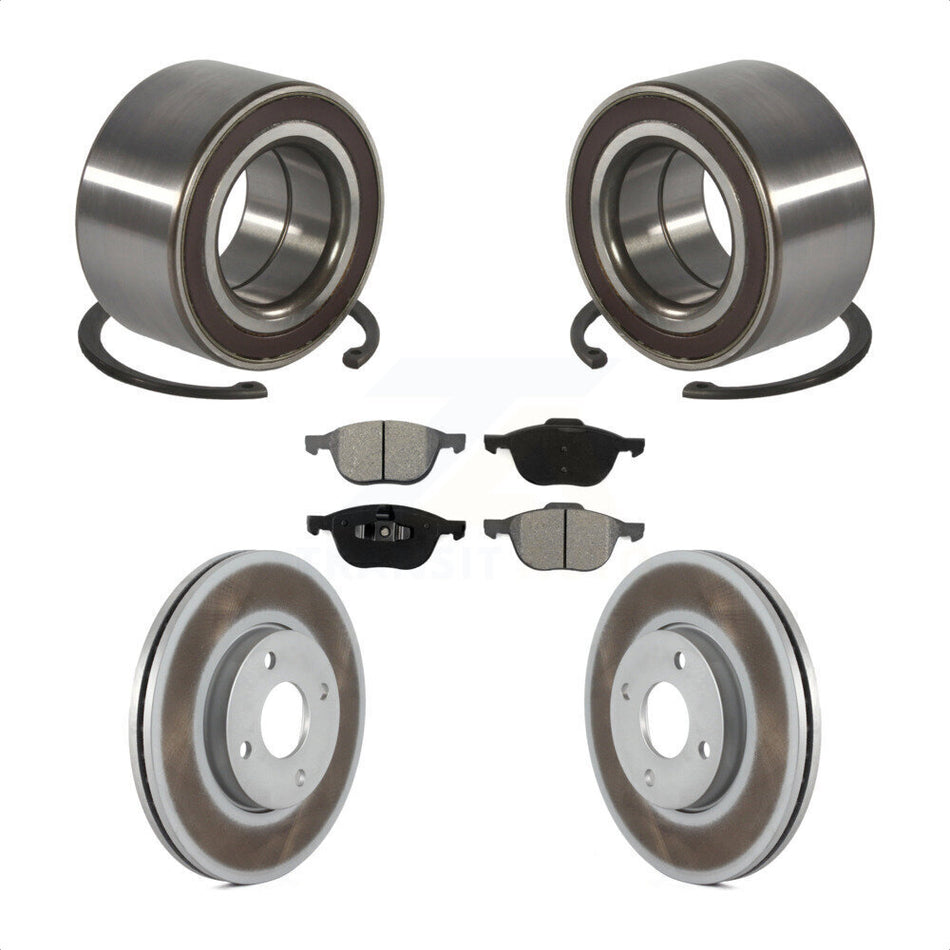Front Wheel Bearing With Coated Disc Brake Rotors And Semi-Metallic Pads Kit For 2005-2007 Ford Focus KBB-101635