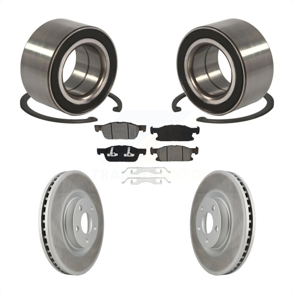 Front Wheel Bearing With Coated Disc Brake Rotors And Semi-Metallic Pads Kit For 2015 Ford Edge FWD KBB-101654