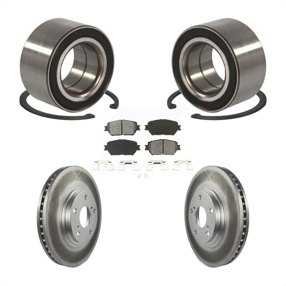Front Wheel Bearing With Coated Disc Brake Rotors And Semi-Metallic Pads Kit For 2004 Toyota Camry 296mm Diameter Rotor Stepped Hat Design KBB-101658