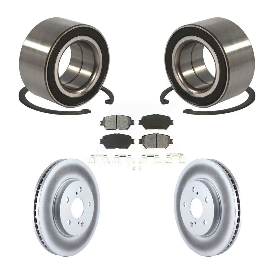 Front Wheel Bearing With Coated Disc Brake Rotors And Semi-Metallic Pads Kit For 2004 Toyota Camry Straight Hat Design 296mm Diameter Rotor KBB-101660