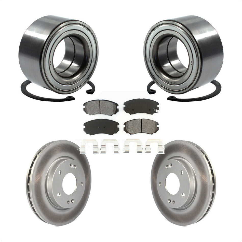 Front Wheel Bearing With Coated Disc Brake Rotors And Semi-Metallic Pads Kit For Hyundai Elantra KBB-101753