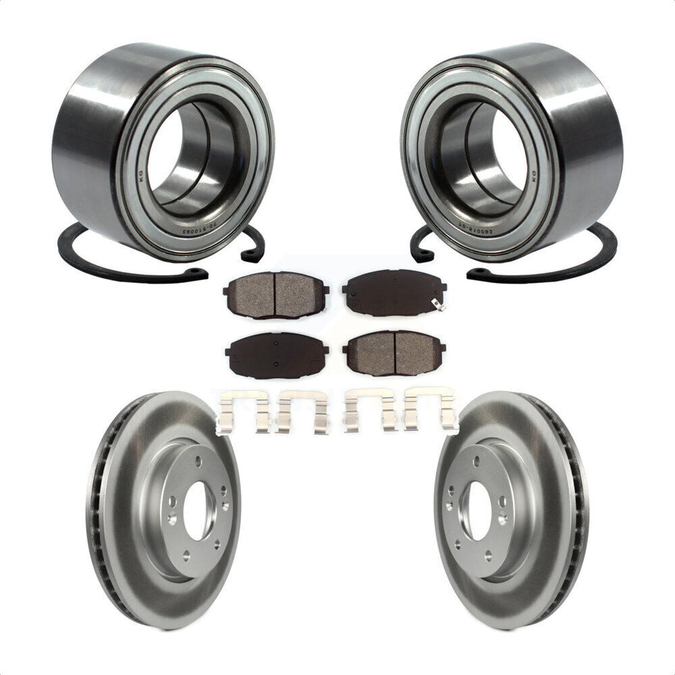 Front Wheel Bearing With Coated Disc Brake Rotors And Semi-Metallic Pads Kit For Kia Forte Koup Forte5 KBB-101754