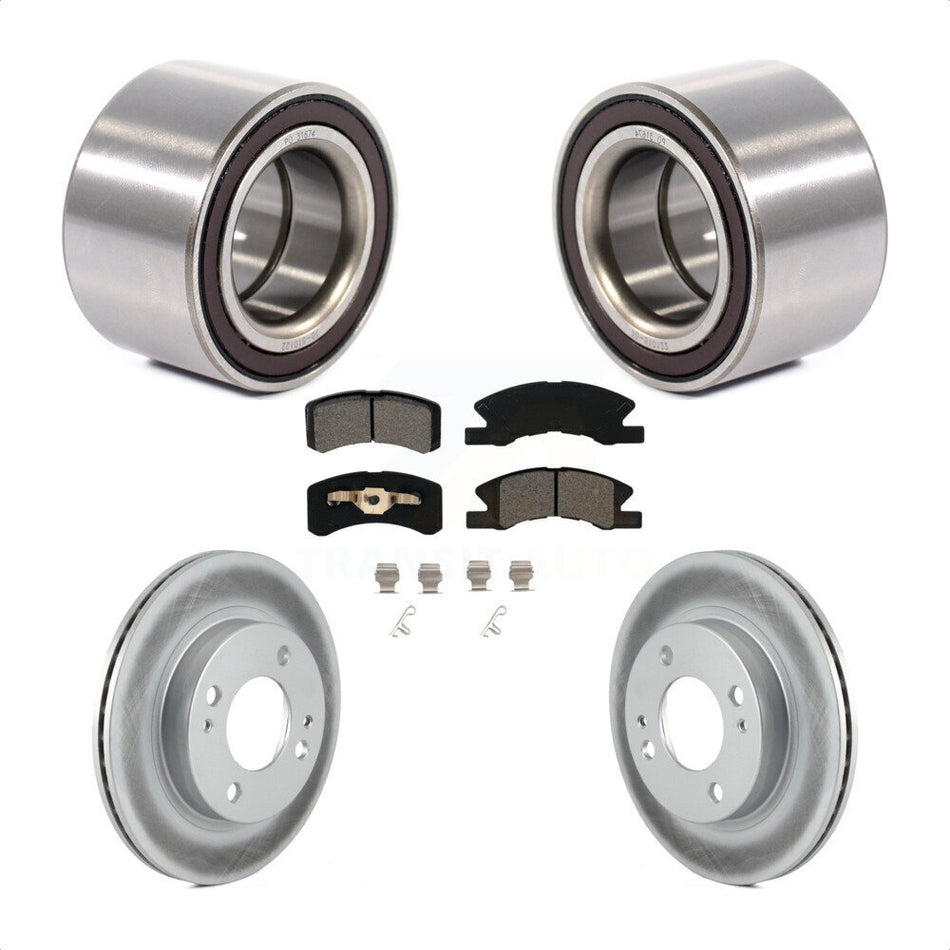 Front Wheel Bearing With Coated Disc Brake Rotors And Semi-Metallic Pads Kit For 2014-2015 Mitsubishi Mirage KBB-101831